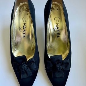Chanel Black Crepe Evening Shoes